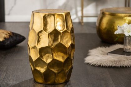 Invicta Interior Handgemaakte bijzettafel ORGANIC ORIENT 50cm goud metaal gehamerd design rond - 40230
