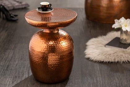 Invicta Interior Handgemaakte bijzettafel ORIENT 40cm koper metaal gehamerd design rond - 40237