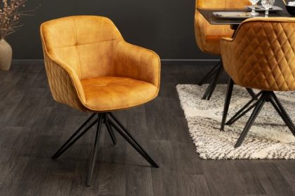 Invicta Interior Draaidesign stoel EUPHORIA mosterdgeel fluweel met armleuning metalen frame zwart - 40260