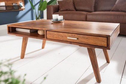 Invicta Interior Handgemaakte salontafel RETRO 100cm massief sheeshamhout met lades - 40278