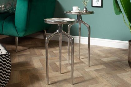 Invicta Interior Set van 2 bijzettafels ABSTRACT 60cm zilverkleurig metaal rond shabby chic design - 40358
