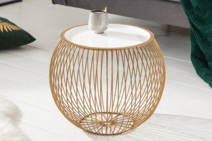 Invicta Interior Ronde salontafel OPSLAG 40cm goud wit metalen dienblad bijzettafel met opbergruimte handgemaakt - 40360