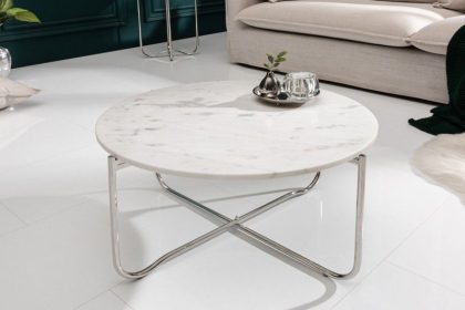 Invicta Interior Ronde salontafel NOBLE 65cm wit marmer afneembaar tafelblad opvouwbaar zilver metaal - 40361