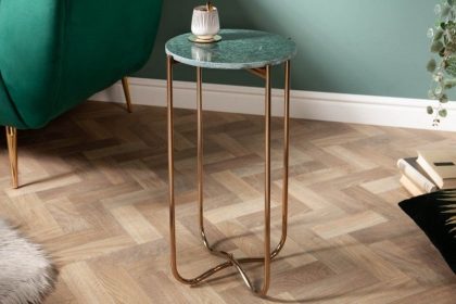 Invicta Interior Handgemaakte bijzettafel NOBLE I 35cm groen marmer afneembaar tafelblad rond - 40366