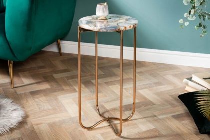 Invicta Interior Ronde bijzettafel NOBLE I 35cm edelsteen agaat opvouwbaar gouden metalen frame - 40368