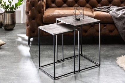 Invicta Interior Handgemaakte bijzettafel set van 2 ELEMENTS 40cm zilverzwarte salontafel - 40387