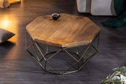 Invicta Interior Design salontafel DIAMOND 70cm natuurlijk mangohout massief messing ijzeren frame - 40391