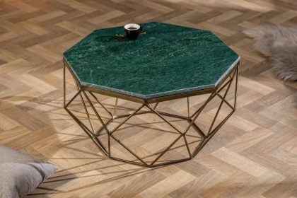 Invicta Interior Elegante salontafel DIAMOND 70cm groen messing met marmeren blad - 40392