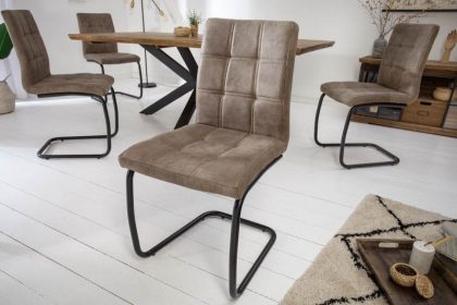 Invicta Interior industrieele sledestoel MODENA vintage taupe met decoratieve stiksels - 40551
