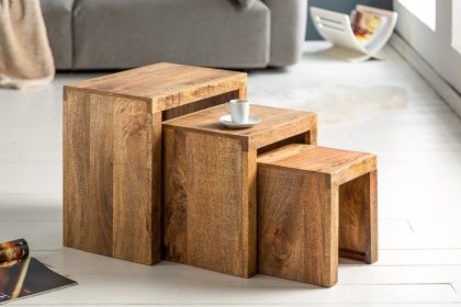 Invicta Interior Stevige set van 3 bijzettafels MAKASSAR 45cm mango natuurlijk massief hout - 40594