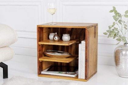 Invicta Interior Stevige bijzettafel CUBUS 43 cm plank met sheesham steenafwerking - 41136