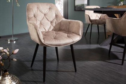 Invicta Interior Design stoel MILANO champagne fluweel met Chesterfield quilting - 41178