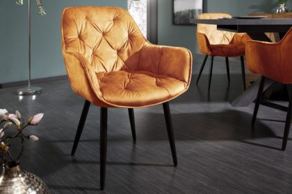 Invicta Interior Design stoel MILANO mosterdgeel fluweel met Chesterfield quilting - 41179