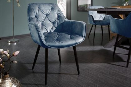 Invicta Interior Design stoel MILANO petrol fluweel met Chesterfield quilting - 41181