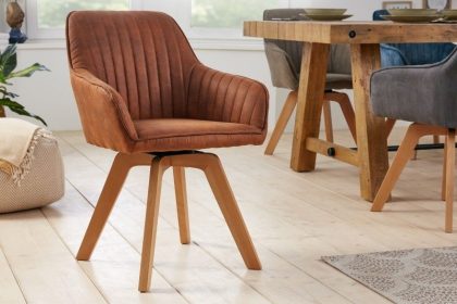 Invicta Interior Draaibare design stoel LIVORNO vintage bruin beukenhouten poten met armleuningen - 41313
