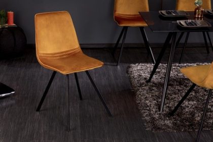 Invicta Interior Retro stoel AMSTERDAM STOEL mosterdgeel fluweel design klassieker - 41318
