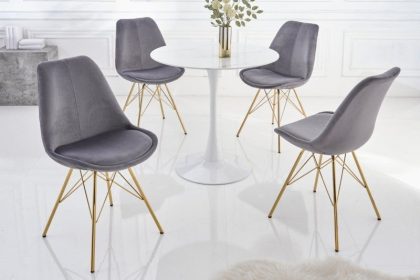 Invicta Interior Design stoel SCANDINAVIA MEESTERSTUK donkergrijs fluweel gouden poten - 42186