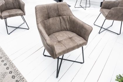 Invicta Interior Exclusief design stoel LOFT microvezel vintage taupe met armleuning - 42475