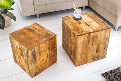 Invicta Interior Naturel set van 2 bijzettafels CURACAO 40cm mangohouten blokjes - 42577