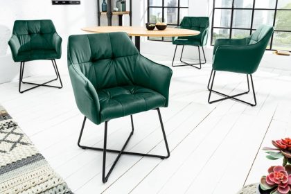 Invicta Interior Exclusief design stoel LOFT fluweelgroen met armleuning metalen frame mat zwart - 41661