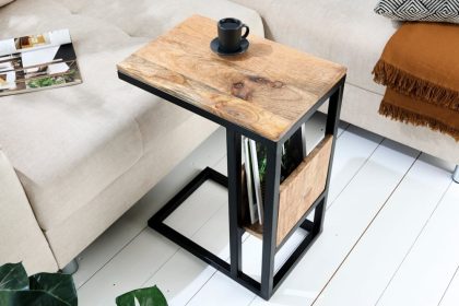 Invicta Interior industrieele laptoptafel CONCIERGE 60 cm mangohouten bijzettafel met plank - 42578