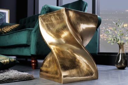 Invicta Interior Sculpturale bijzettafel TWIST 45cm goud aluminium handgemaakte kruk nachtkastje - 42005