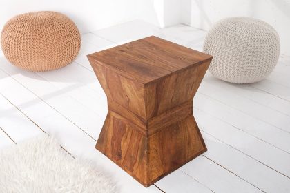 Invicta Interior Design bijzettafel PYRAMID 35cm massief houten kruk Sheesham Stone afwerking unieke korrel - 21011