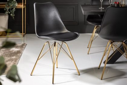 Invicta Interior Design stoel SCANDINAVIA MEESTERSTUK zwart gouden poten - 41699