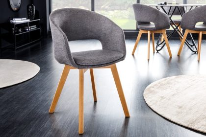 Invicta Interior Design stoel NORDIC STAR grijze structuurstof houten poten eikenlook - 43421