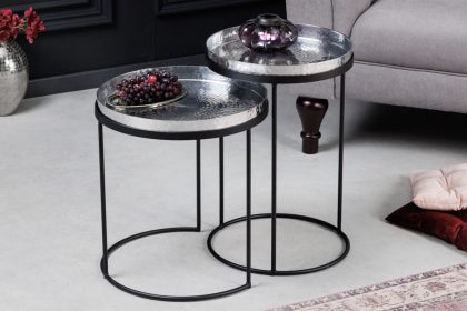 Invicta Interior Design set van 2 bijzettafels ELEMENTS 55cm zilver gehamerd handgemaakt rond - 42727
