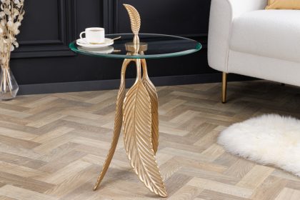 Invicta Interior Extravagante bijzettafel FEATHER 65cm goud glazen blad handgemaakt rond - 42720