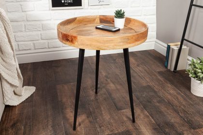 Invicta Interior Stevige bijzettafel PURE NATURE 45cm naturel mangohout rond met zwart metalen poten - 39667