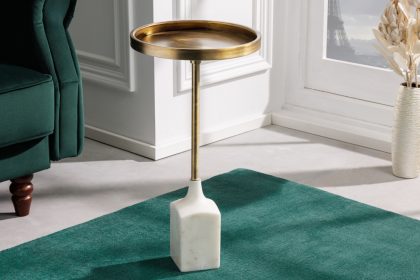 Invicta Interior Design bijzettafel TRAYFUL 60cm antiek goud wit marmeren voet handgemaakt rond - 42721