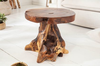 Invicta Interior Massieve bijzettafel ROOT 40cm teakhouten kruk gemaakt van wortelhout - 37139