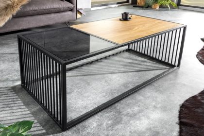 Invicta Interior Design salontafel ARCHITECTURE 100cm zwart wild eiken gerookt glas metaal - 43002