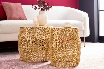 Invicta Interior Set van 2 filigrane design salontafels ABSTRACT LEAF goud handgemaakt metaal rond - 43224