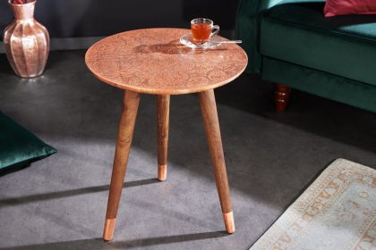 Invicta Interior Design bijzettafel ALCAZAR 50cm antiek koper metaal acacia handgemaakt rond - 43354