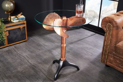 Invicta Interior Handgemaakte bijzettafel OCEAN 75cm koper zwart glazen blad rond metaal maritiem - 42726