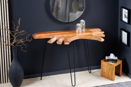 Invicta Interior Massief houten consoletafel WILD 105 cm natuurlijke acacia haarspeldpoten boomrand - 43340