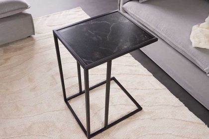 Invicta Interior Moderne bijzettafel SLIM LINE 65cm antraciet zwart marmer design metalen laptoptafel - 44178