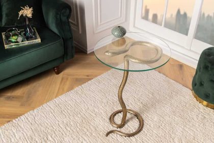 Invicta Interior Ronde bijzettafel WILDLIFE SNAKE 65cm koper antiek metaal glas handgemaakt - 43513