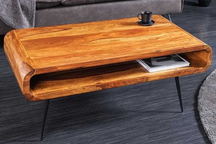 Invicta Interior Massief houten salontafel ALPHA 90 cm bruin sheesham stenen afwerking metalen poten met opbergruimte - 43749