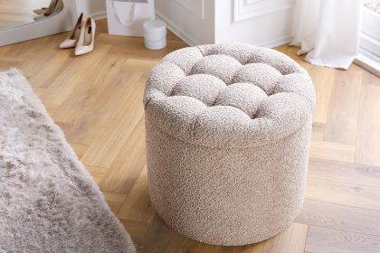 Invicta Interior Ronde kruk MODERN BAROQUE 50cm champagne bouclé met opbergruimte - 45066