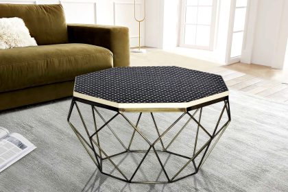 Invicta Interior Beeninleg Salontafel DIAMOND 70cm Zwart Wit Messing Inlegwerk Arts & Crafts - 45215
