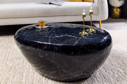 Invicta Interior Handgemaakte salontafel STONE 75cm zwart marmer design metaal - 44853