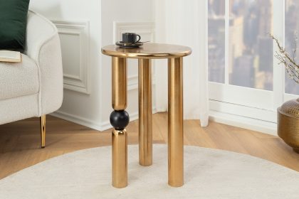Invicta Interior Handgemaakte bijzettafel ABSTRACT 55cm goud zwart metaal rond - 44854