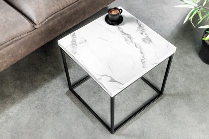 Invicta Interior Moderne bijzettafel ARCHITECTURE 45cm Wit Marmeren Design Metalen Frame - 44761