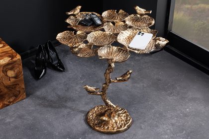 Invicta Interior Bijzettafel voor binnen en buiten VOGELS 65 cm antiek messing bladontwerp weerbestendige vogelsculptuur - 44846