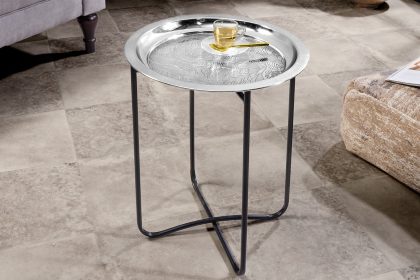 Invicta Interior Oosterse bijzettafel CASABLANCA 50cm zilver zwart dienblad uitneembaar opvouwbaar - 44352
