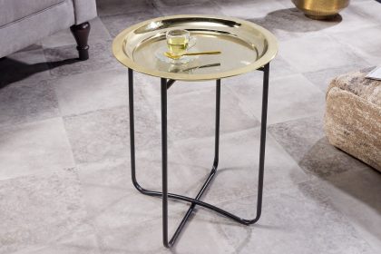Invicta Interior Ronde bijzettafel CASABLANCA 50cm messing goud zwart dienblad uitneembaar opvouwbaar - 44353